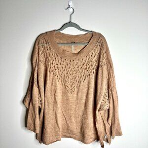 Free People Pointelle Ballet Neck Pullover Nylon Wool Blend Granola Girl Sz M